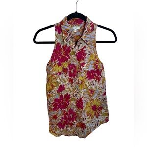 Anthropologie Porridge Floral Button Front Sleeveless Blouse